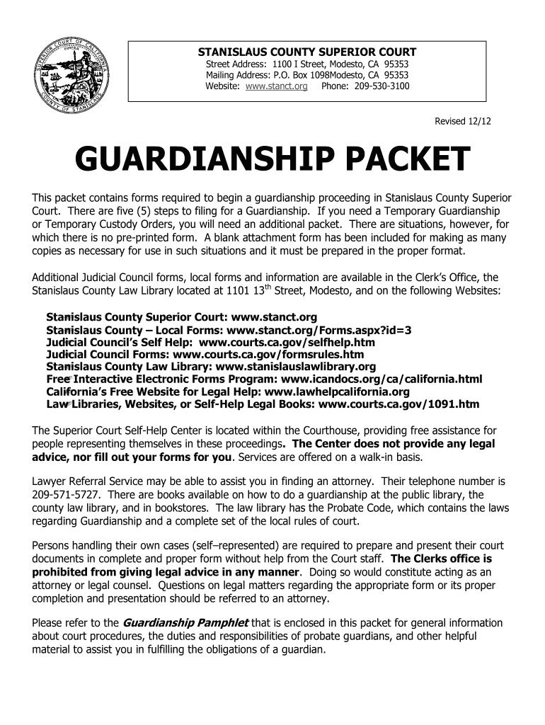  Stanislaus County Guardianship Packet 2012-2024