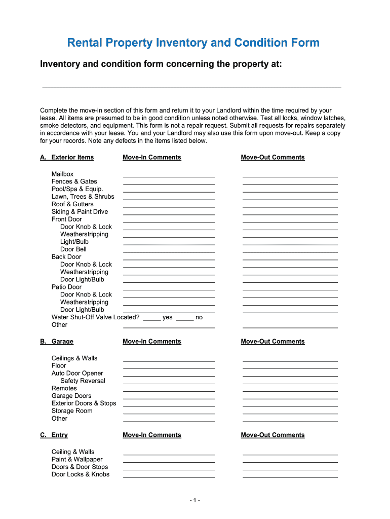 Rental Inventory  Form