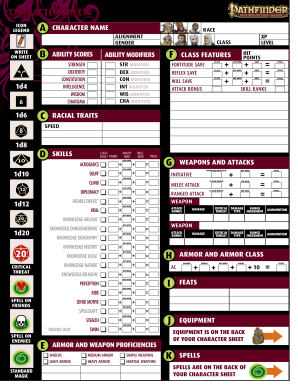 Pathfinder Character Sheet Online Fillable  Form