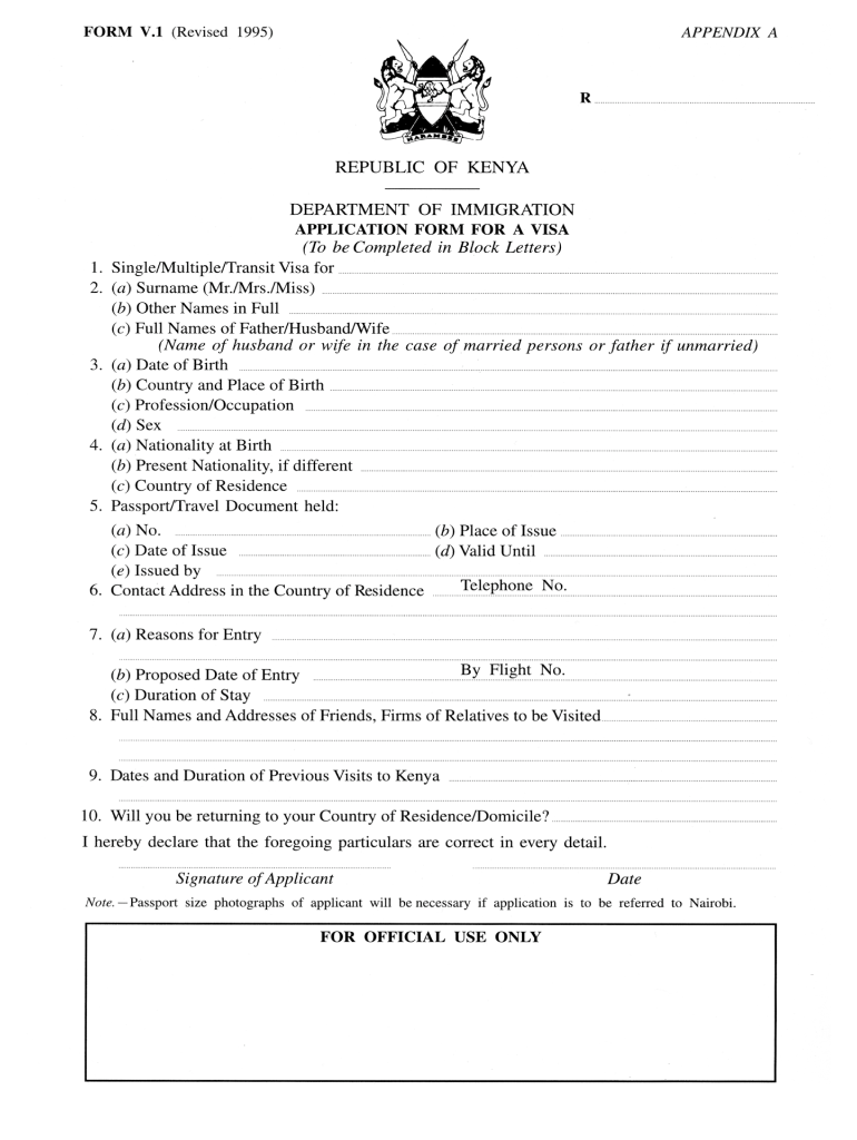 Kenya Form Application Visa Download 1995-2024