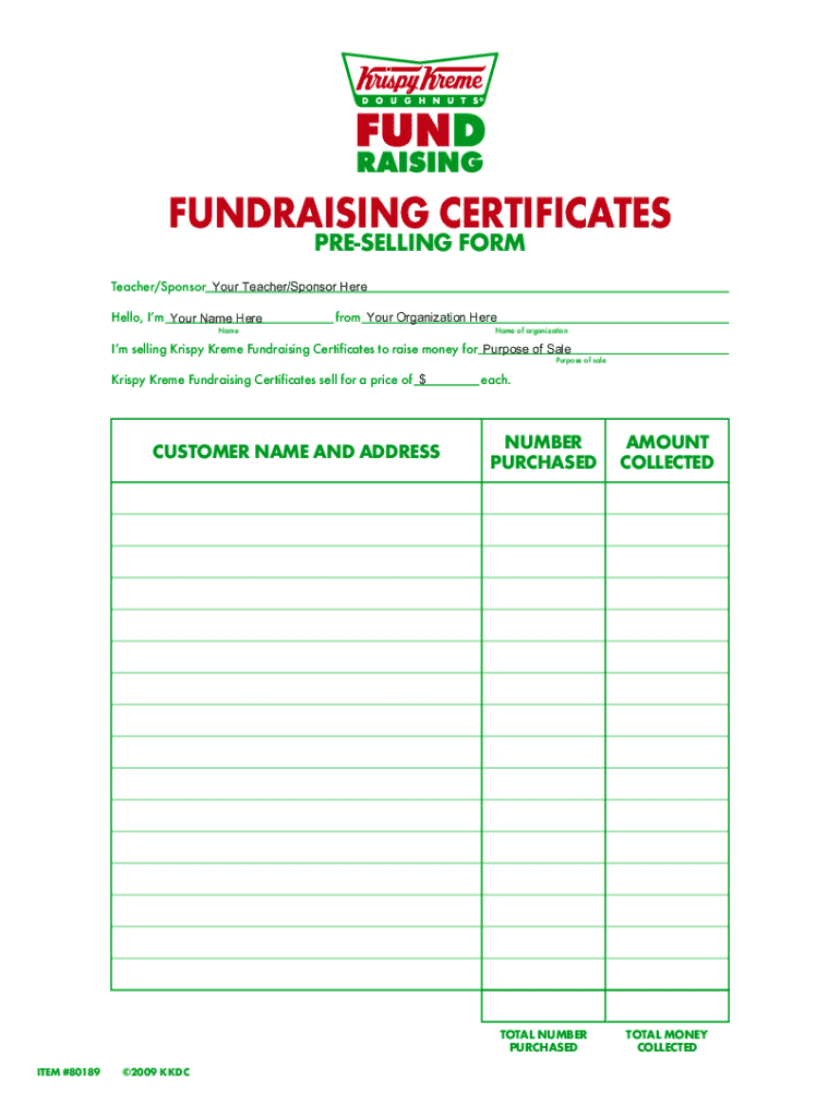 Krispy Kreme Certificate  Form