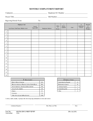 CC20 Monthly Employment Report City of San Diego Sandiego  Form