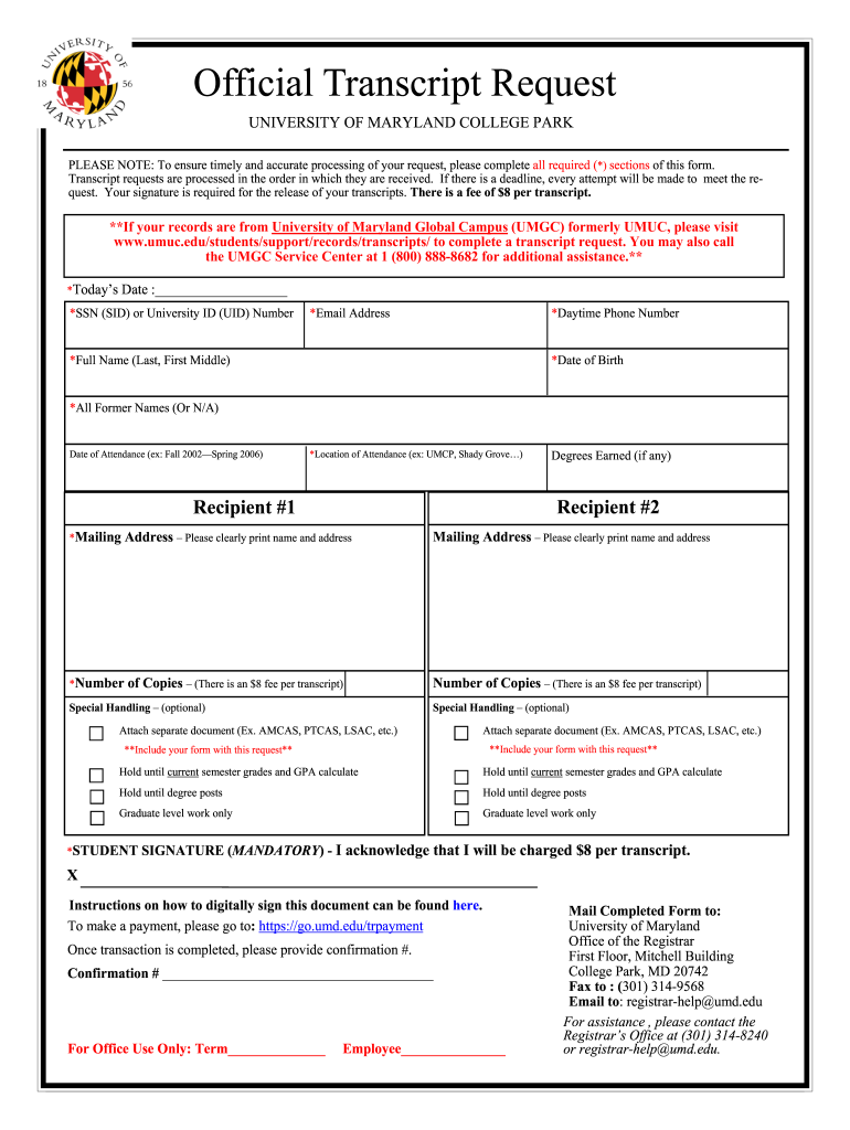  Official Transcript Request Office of the Registrar University of 2020-2024