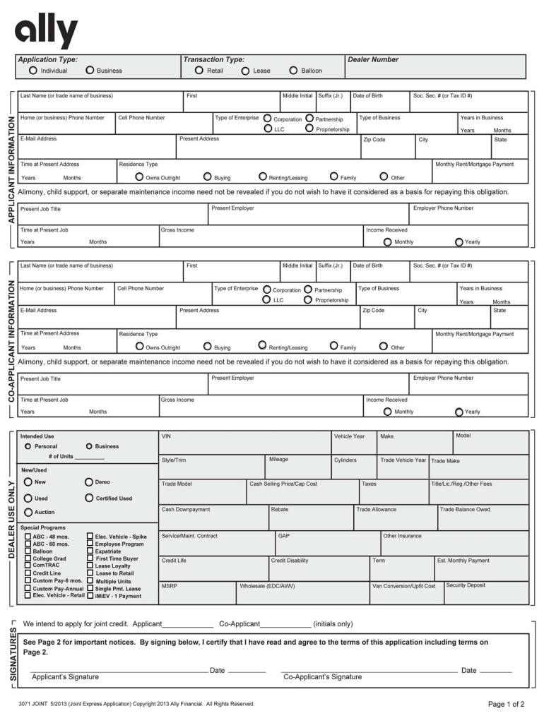 Ally Credit Application  Form