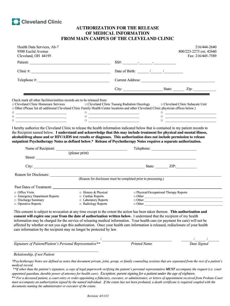 Cleveland Clinic Doctors Note  Form