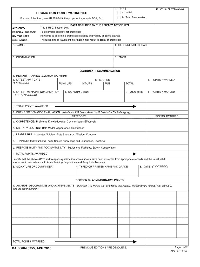  Promotion Point Worksheet Da Form 3355, May Instructables 2015