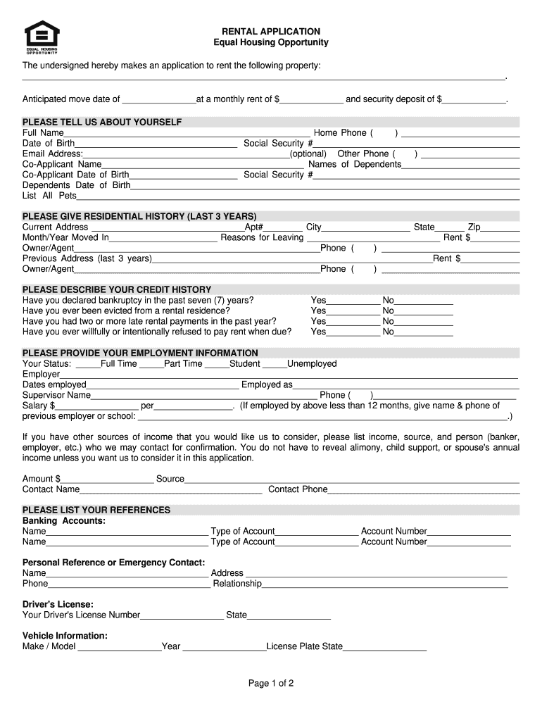 Equal Housing Opportunity Application  Form