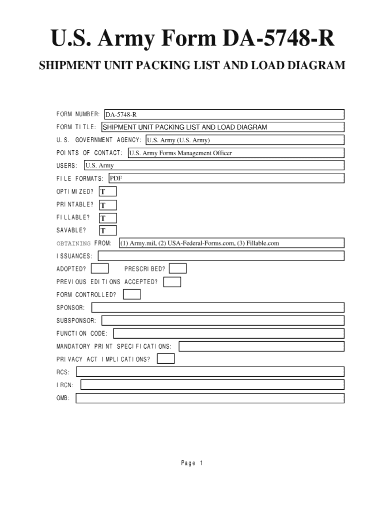 Da Form 5748 R Blank