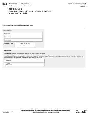 Canada Intent to Reside in Qu Bec Form