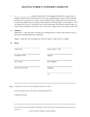 Manufacturer&#039;s Affidavit Template  Form