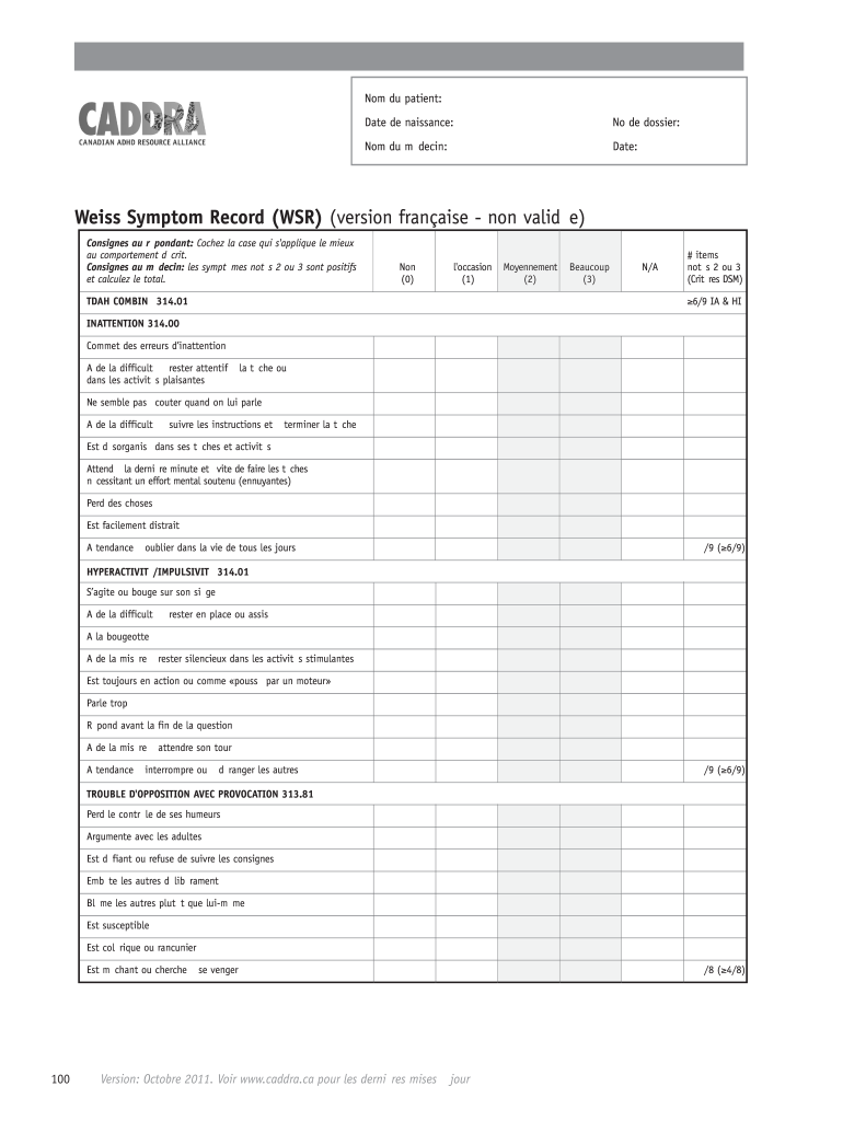 Weiss Symptom Record Ii  Form