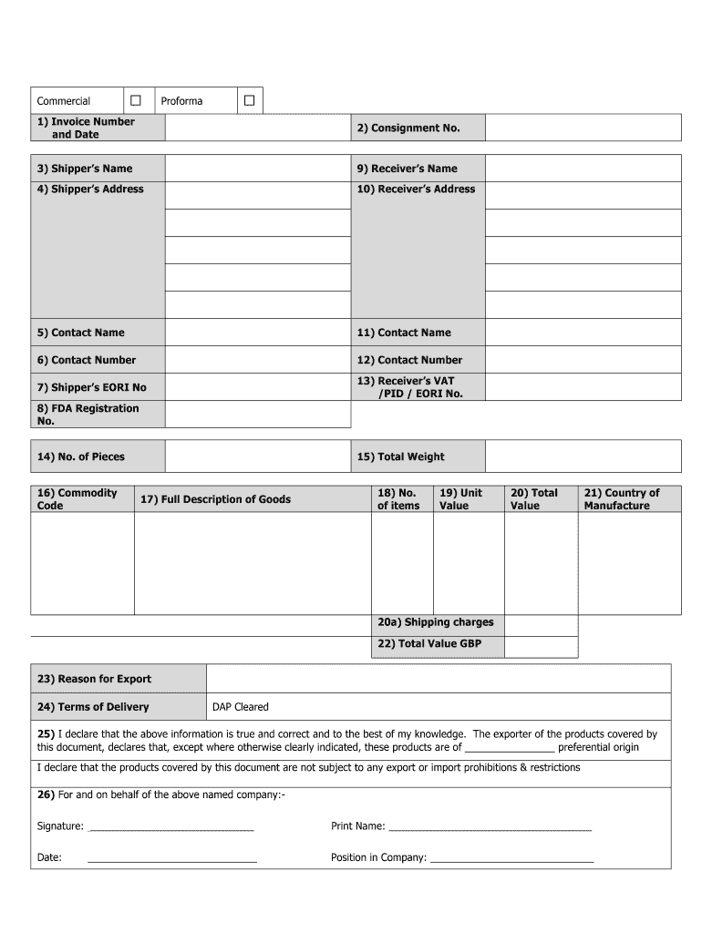 View a Commercialpro Forma Invoice Template for Norway DPD