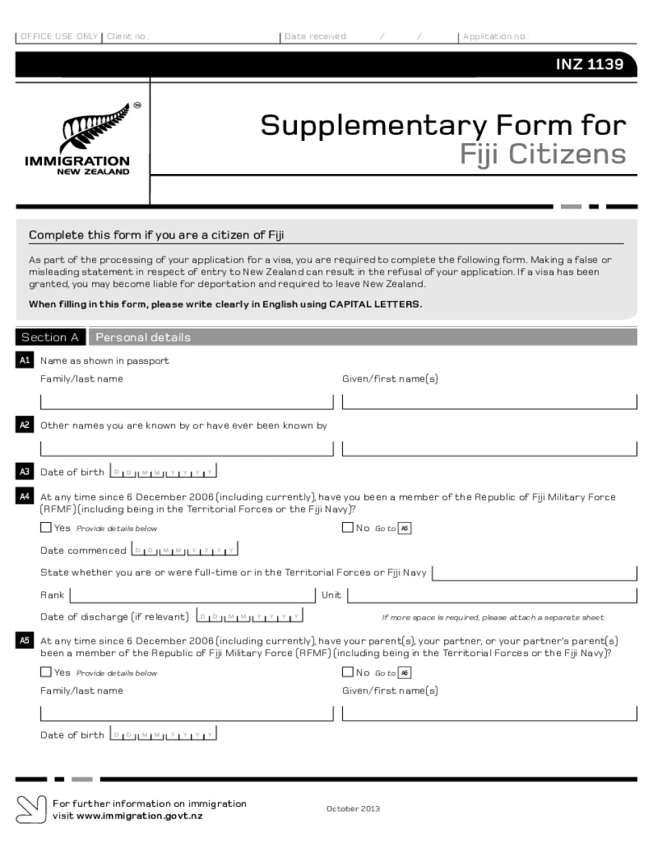 Fiji Supplementary Form Inz 1139