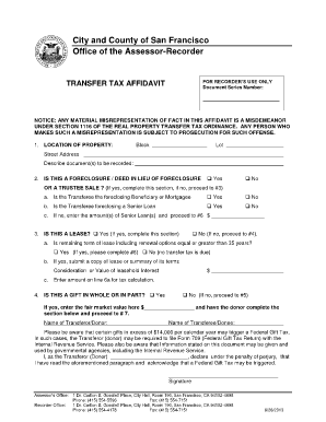 San Francisco Transfer Tax Affidavit  Form