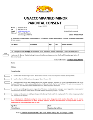 St George Shuttle Parent Consent Form