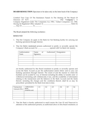 Board Resolution Format Yes Bank Yesbank