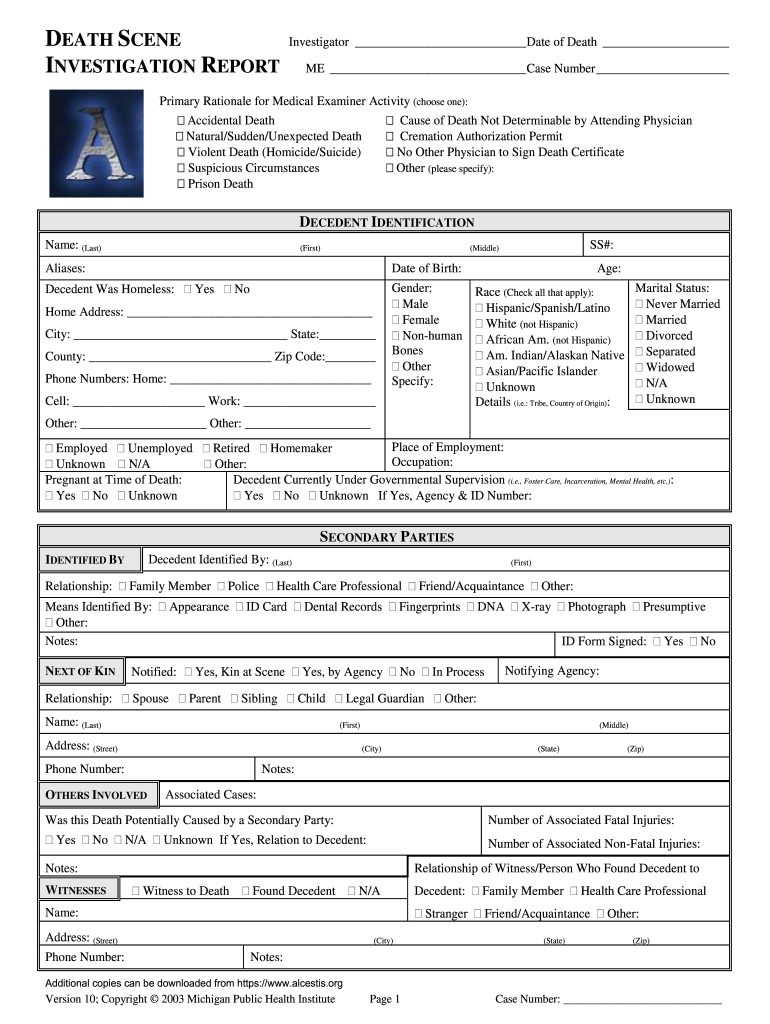 Death Investigation Report  Form