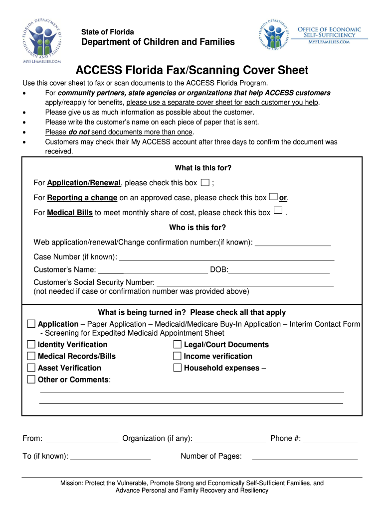 Access Florida Fax Scanning Cover Sheet  Form