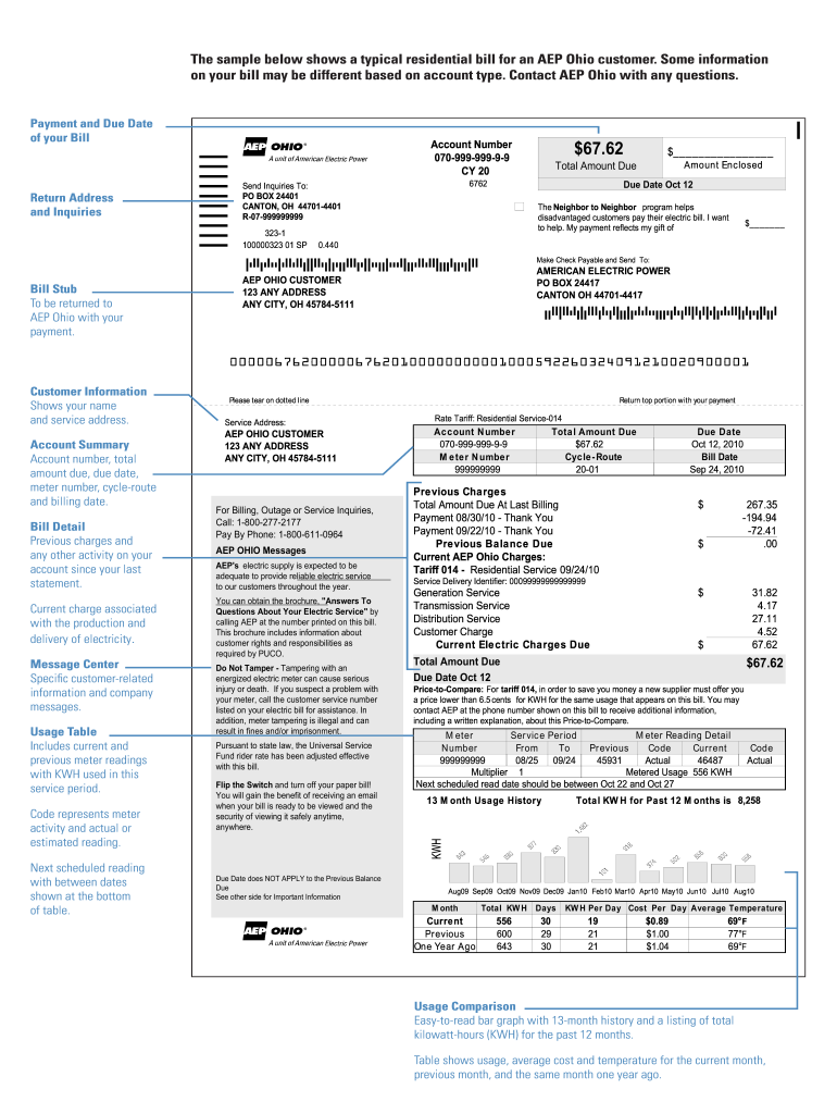 Aep Ohio Sample Bill Form Fill Out And Sign Printable PDF Template 