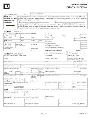  Printable Auto Credit Application PDF 2013