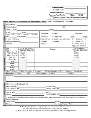  Denver Water Backflow Assembly Test and Maintenance Report Denverwater 2015