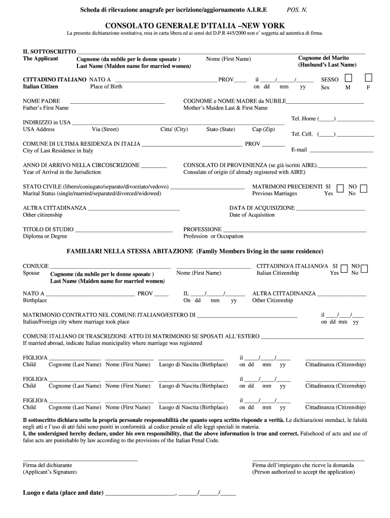 Iscrizione Aire New York  Form