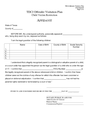 Tdcj Offender Visitation Plan Attachment F  Form