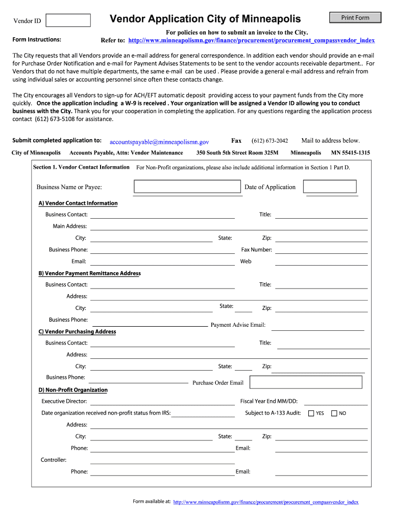 For Policies on How to Submit an Invoice to the City  Ci Minneapolis Mn  Form