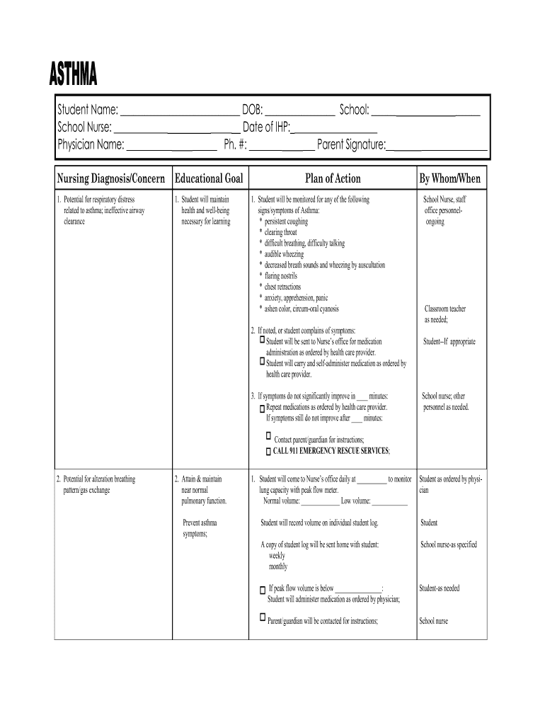 Sample School Health Plans  Form