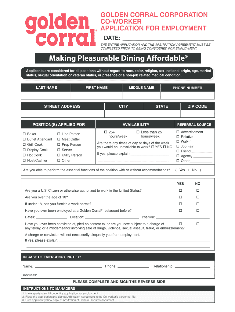  Golden Corral Application 2007-2024