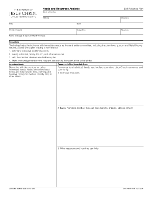 Lds Welfare Assessment Form
