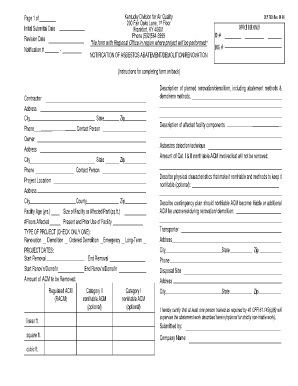 DEP 7036 Asbestos Form Division for Air Quality Air Ky