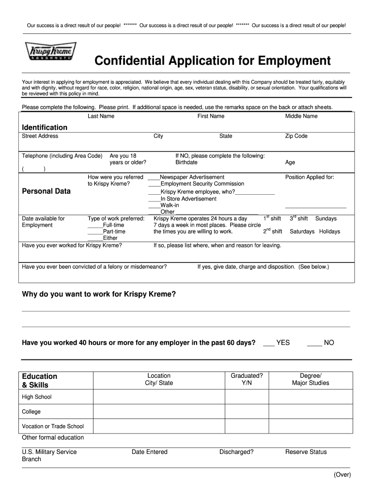 Krispy Kreme Application  Form