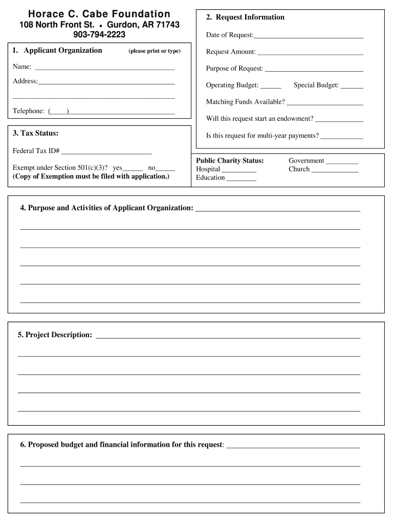 Horace C Cabe Foundation  Form