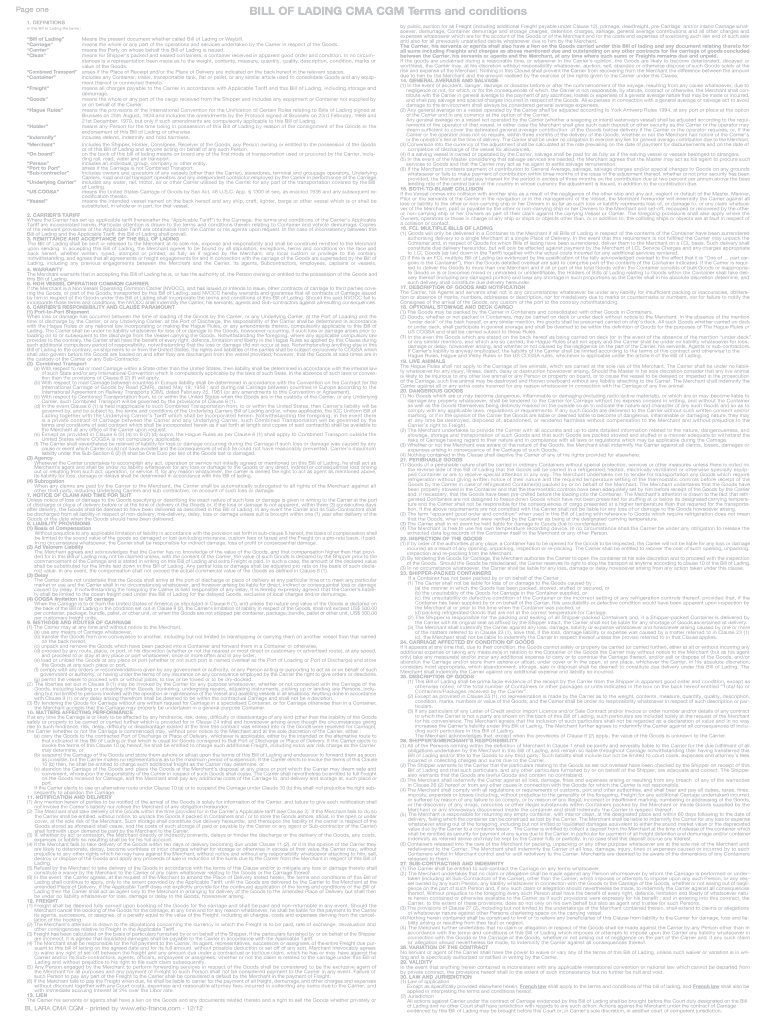  Cma Cgm Bill of Lading  Form 2012