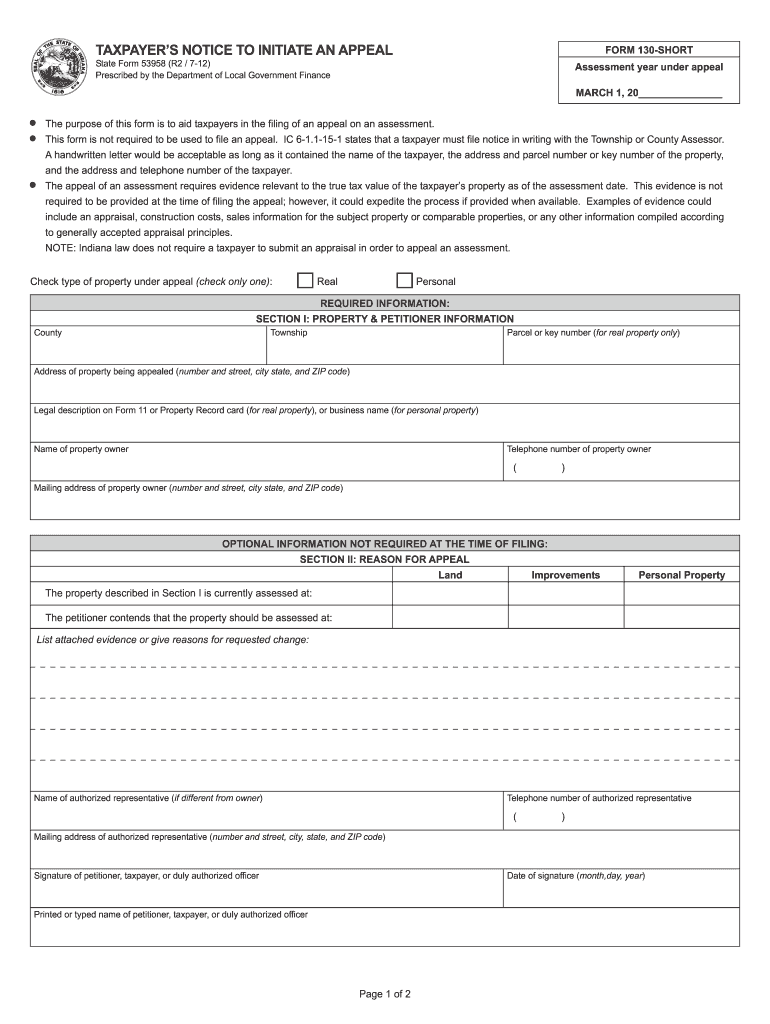 Indiana Form 130