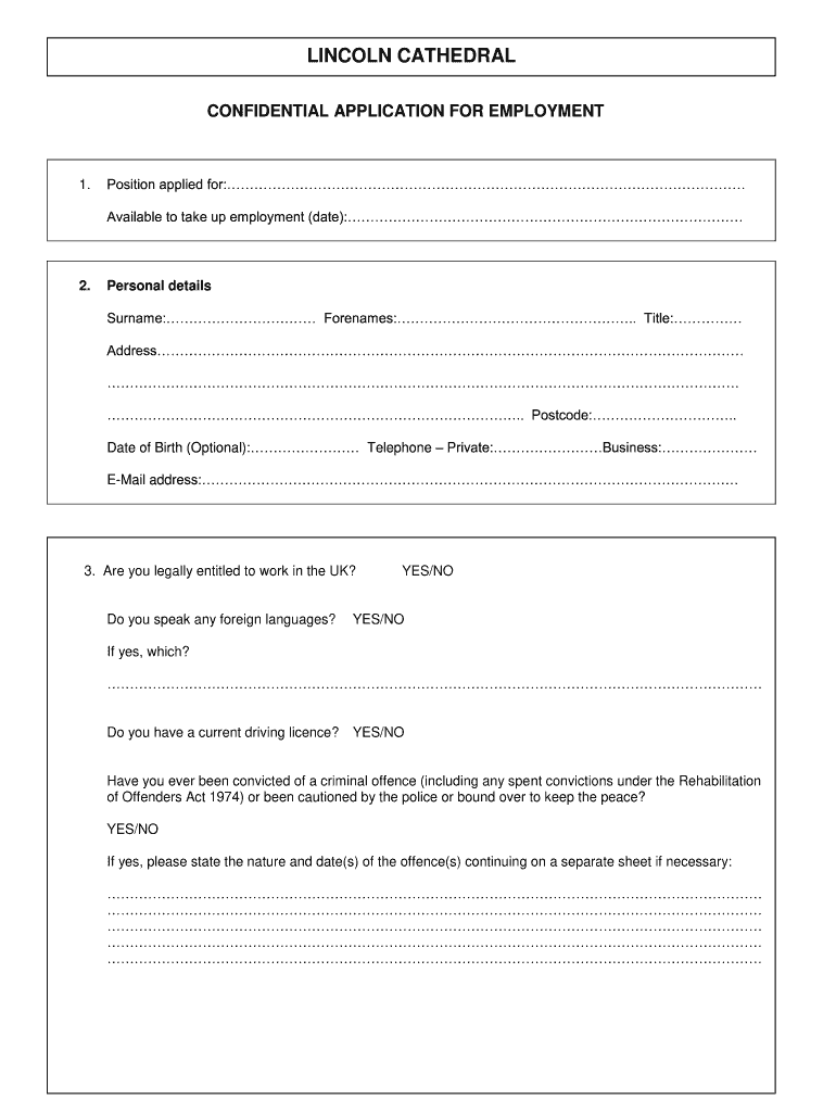 CONFIDENTIAL APPLICATION for  Lincoln Cathedral  Form