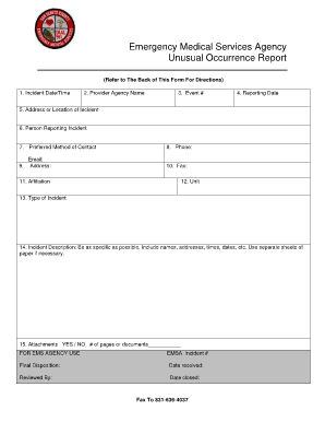 Unusual Occurrence Report Form