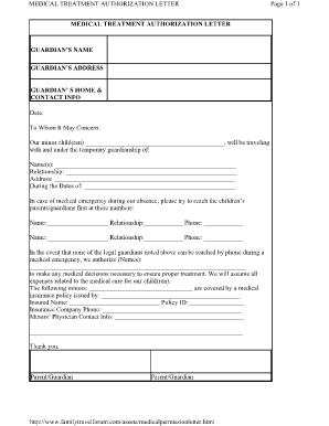 Medical Treatment Authorization Letter Family Family Travel Forum  Form