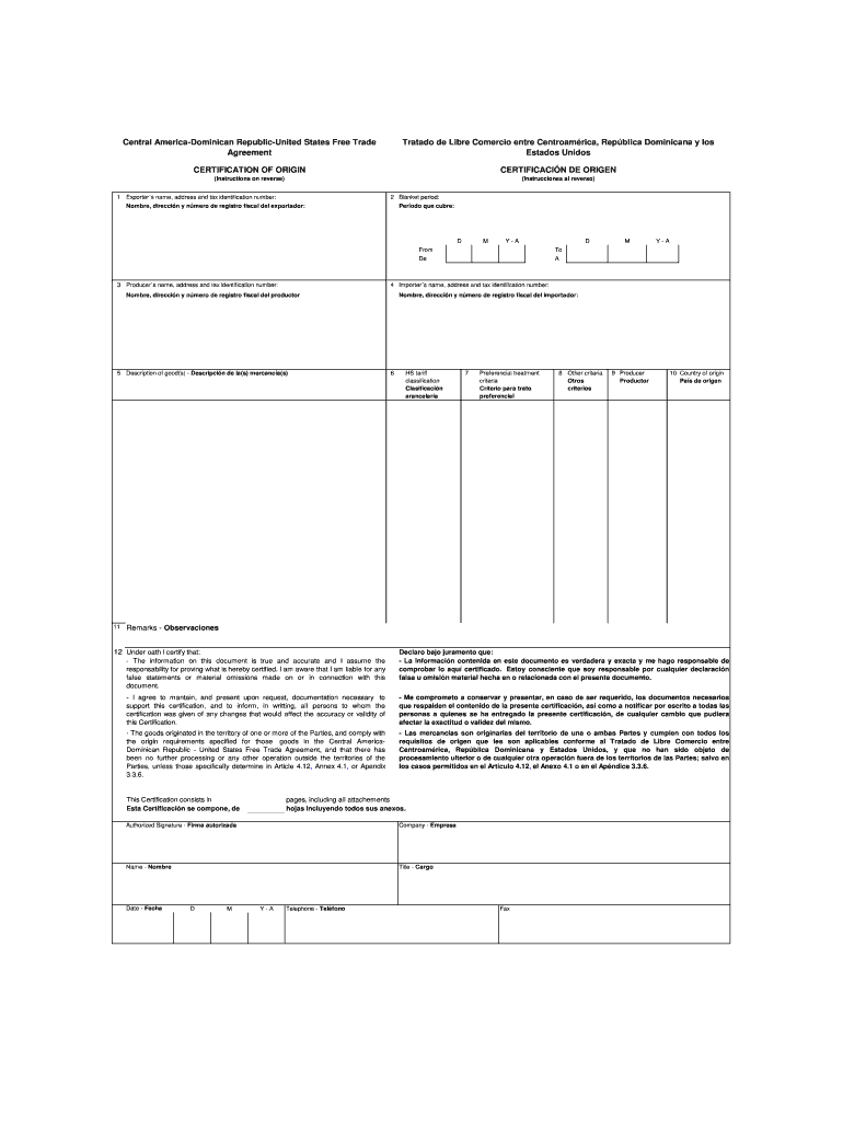 Certificado De Origen CAFTA DR  Cetrex  Form