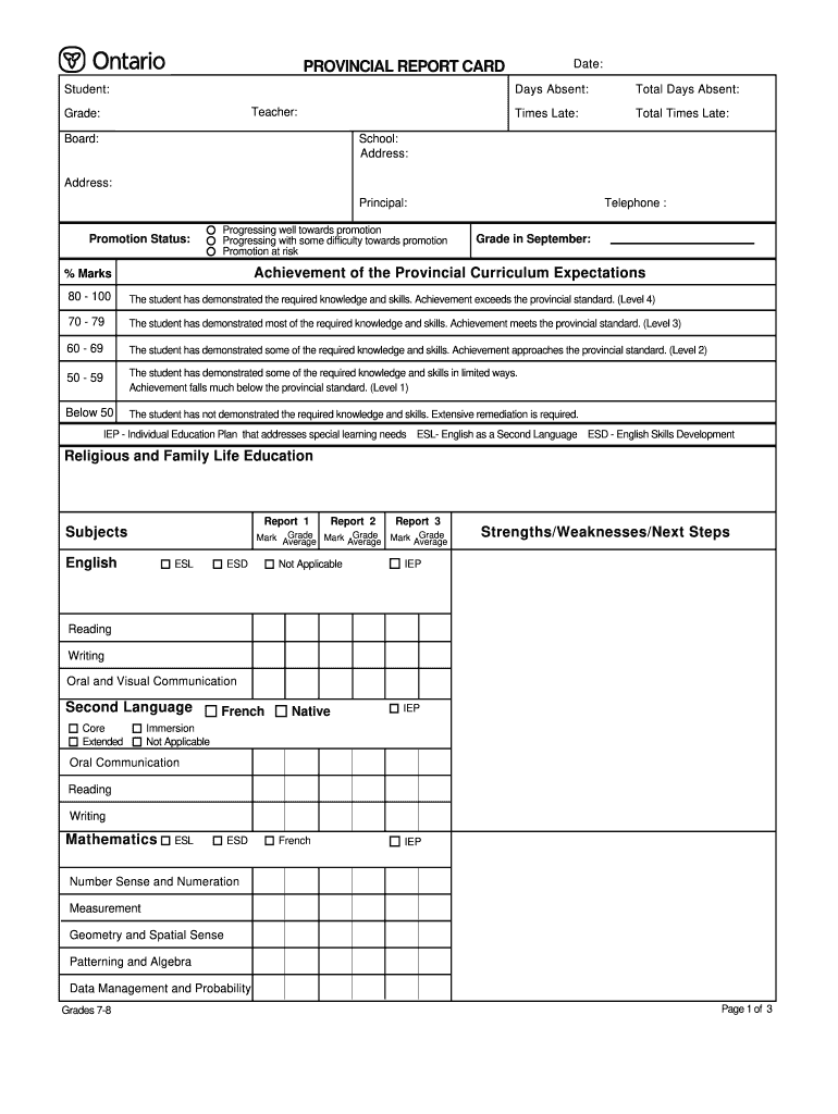 PROVINCIAL REPORT CARD Tcdsb  Form