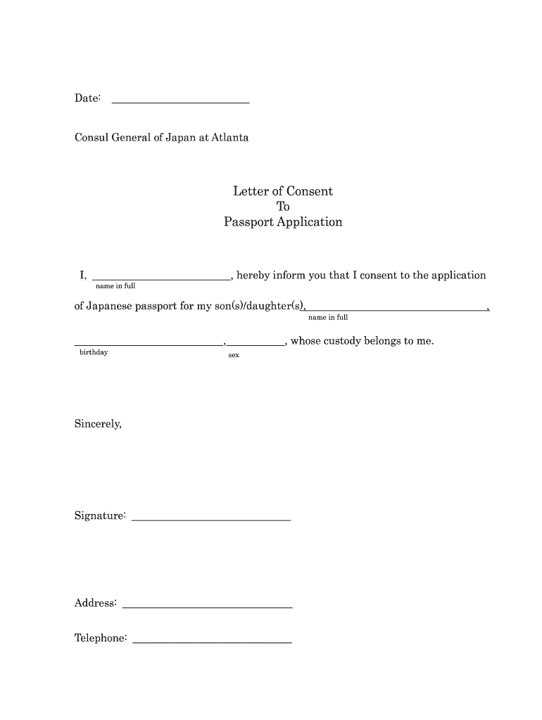 Consent Letter for Passport  Form