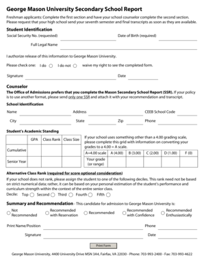George Mason University Secondary School Report Admissions Admissions Gmu  Form