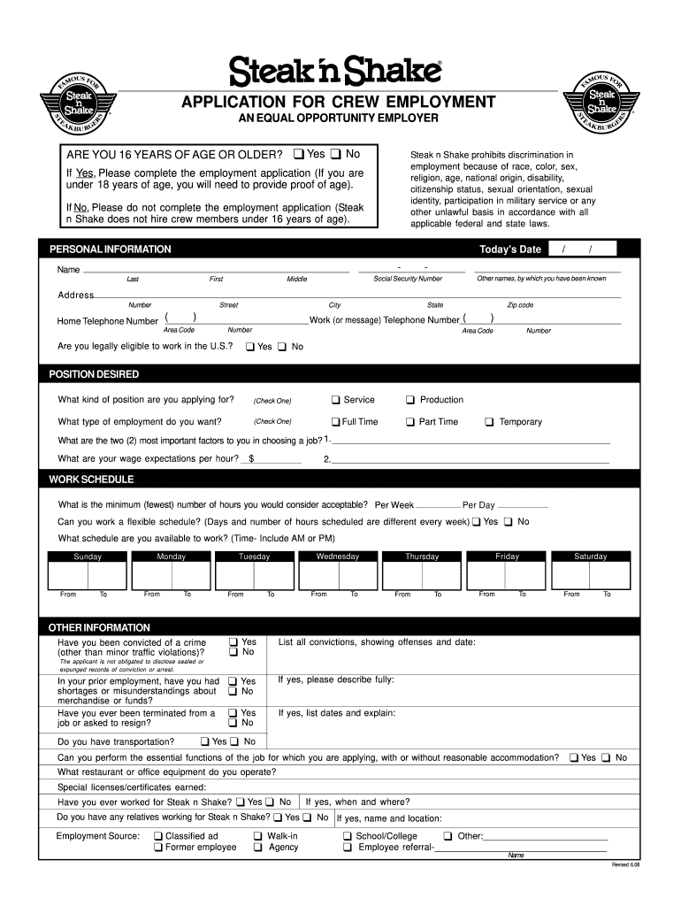  Steak and Shake Application 2006-2024