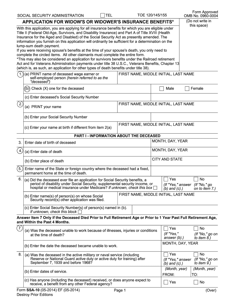  Form Ssa 10 2014-2024