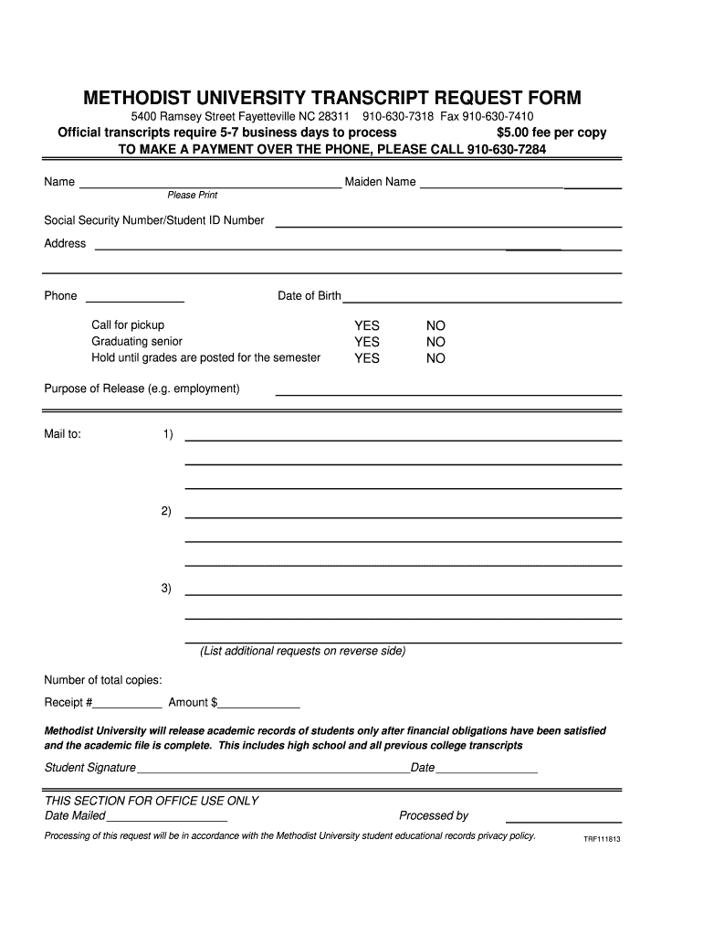 Get and Sign Methodist School of Nursing Transcripts 2013-2022 Form
