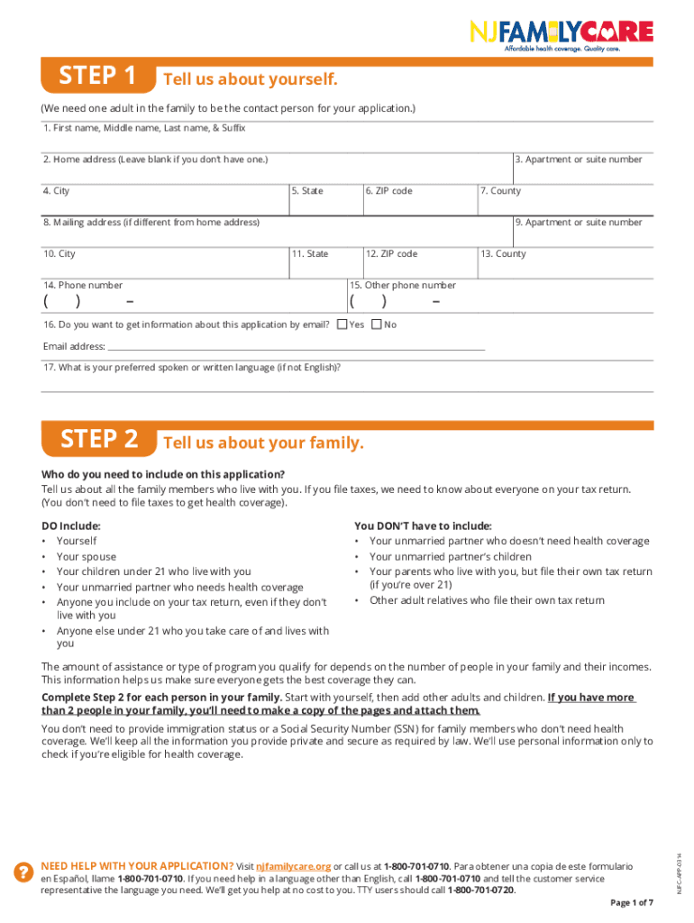  Nj Family Care Renewal Applicationpdffillercom  Form 2014