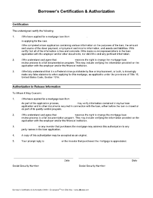 Borrower's Certification and Authorization Ellie Mae  Form