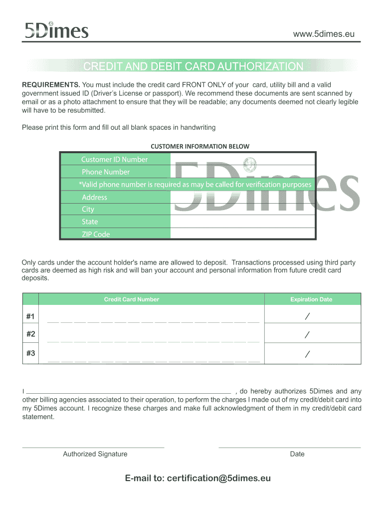 Get and Sign 5dimes Authorization Form 