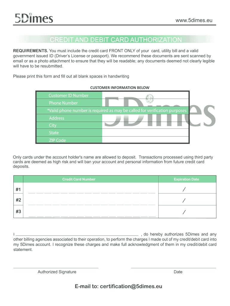 5dimes Authorization Form